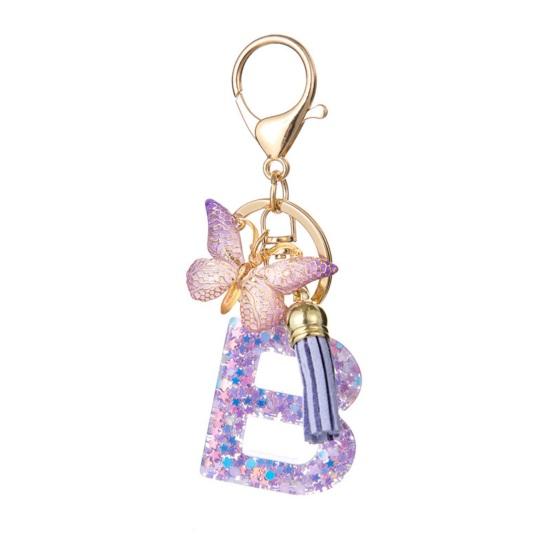 Purple Series Keychain Pendant Sequins Star Initial Letter Key Chain
