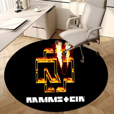 1 vnt. Rammstein Ugnies Logotipo Muzikos Grupės Apvalus Kilimas, Pagamintas iš Poliesterio, Puikiai Tinka Biuro Kėdėms, Svetainėms Dekoroti