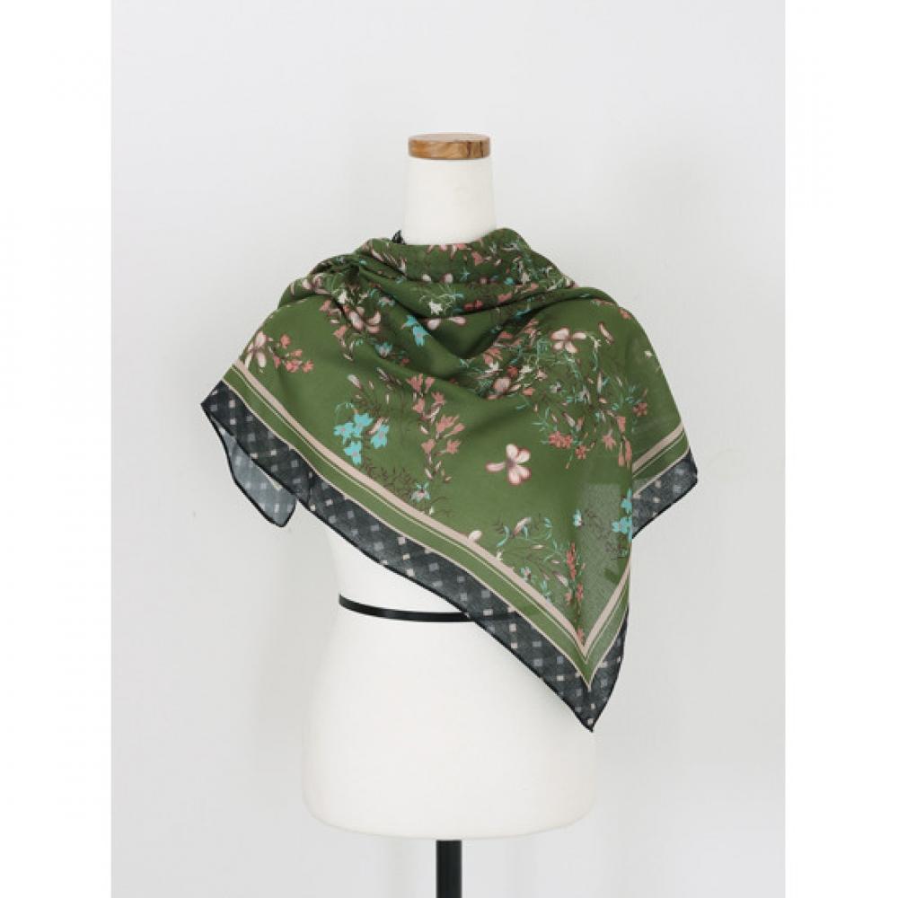 Shop   Women S 25fw Floral Mini Square Scarf Korean Made Green Drn wSc 0878