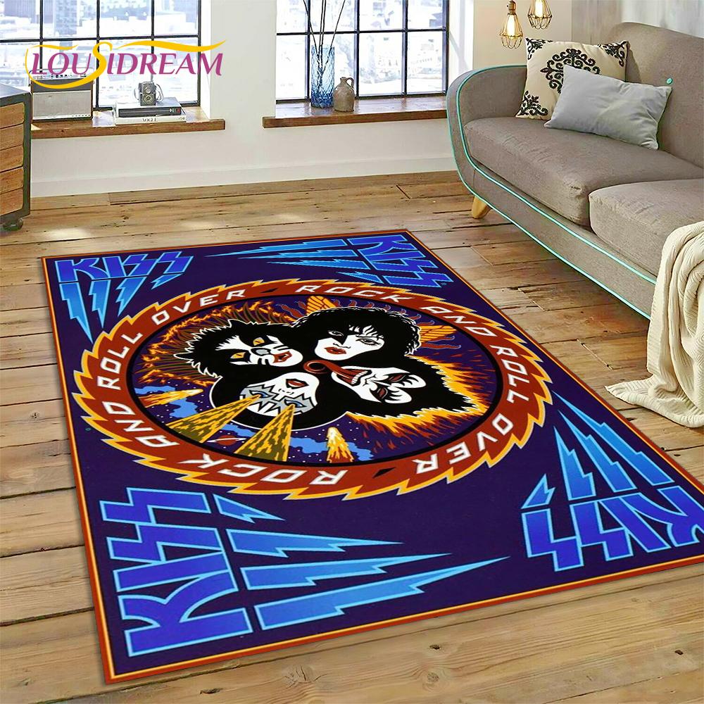 Neuester Kiss Rock Heavy Metal Band Teppich für Wohnzimmer Schlafzimmer Heimdeko, rutschfeste Bodendekoration für Sofa Fußmatte