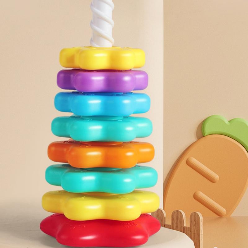 1 Set Montessori Rotating Rainbow Tower Baby Stacking Toys Children Develop Motor Skills Game Spinning Stacking Toy Gifts