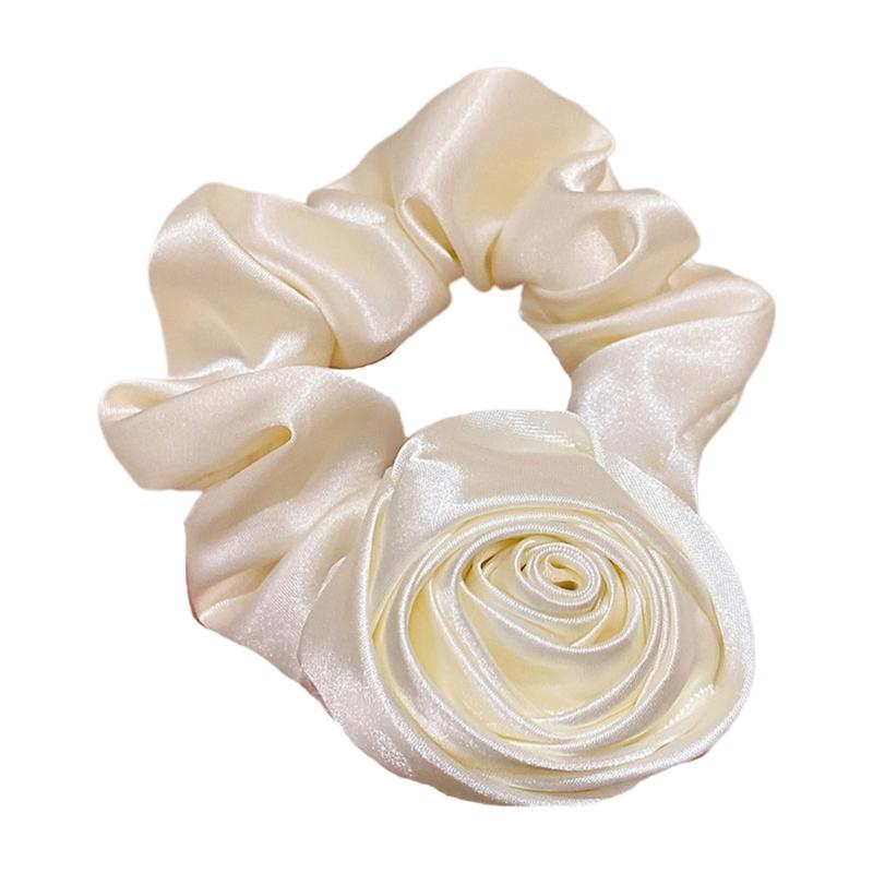 Korean Women Rose Elastic Hair Bands Hair Scrunchies Big Flower Satin Hair Rope Charm Horsetail Gentle Hair Accessories
