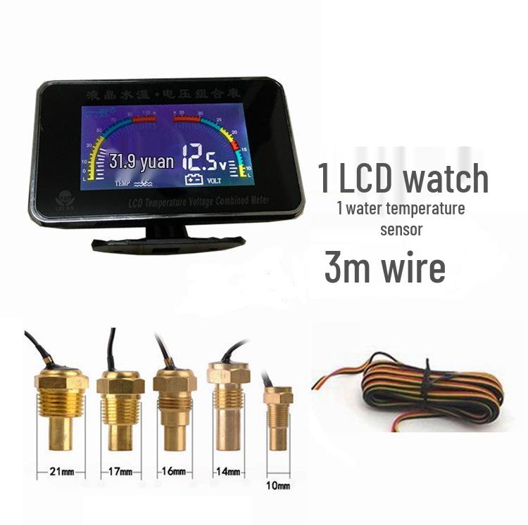 12V/24V LCD Wasser-Temperatur- und Spannungsanzeige für modifizierte Fahrzeuge