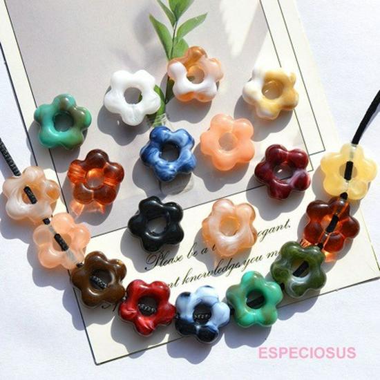 19MM Plum Blossom Imitation Porcelain Acrylic Beads, Retro Chinese Style Floral Spacer Beads for Jewelry Making