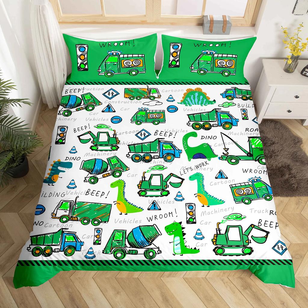 Cartoon Tractor Trucks King Queen Duvet Cover Construction Vehicle Bedding Set Excavator Quilt Cover Polyester Comforter Cover