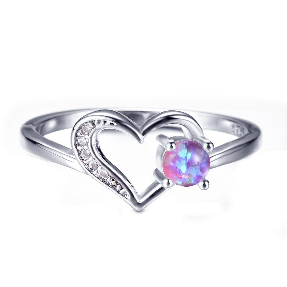 Minimalist style circular white blue purple hollow peach heart womens versatile ring