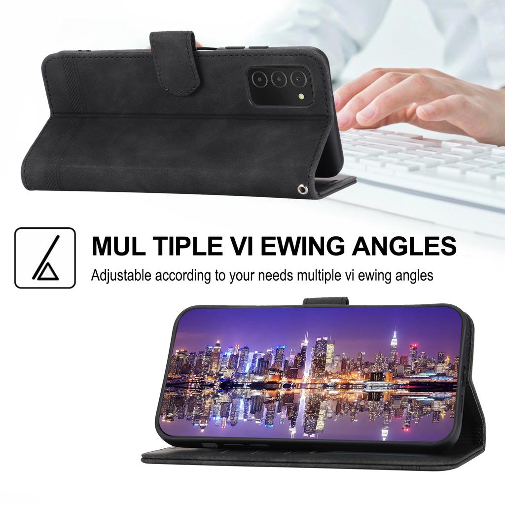 DIERFENG DF-03 Phone Case for Samsung Galaxy A03s (166.5 X 75.98 X 9.14mm),Stand Wallet Lines Imprinted Leather Phone Cover