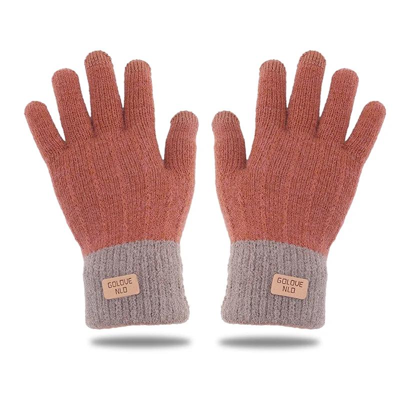 Thicken Knitted Full Finger Gloves Solid Color Wool Touchscreen Mittens Warm Plush Soft Gloves for Autumn Winter Cycling Driving