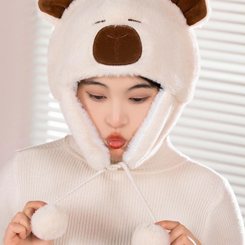 Plush Penguins Capybara   Winter Hat With Soft Fleece Ear Protect For Outdoor And Cold Weather