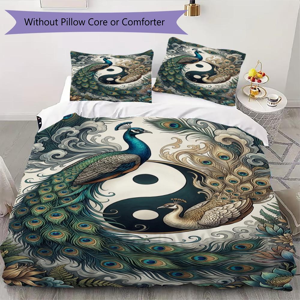 

Peacock Pattern Bedding uilt Set uilt Cover Pillowcase Home Decoration Birthday Gift (1 * duvet cover + 2 * pillowcase without core)119 135x200cm
