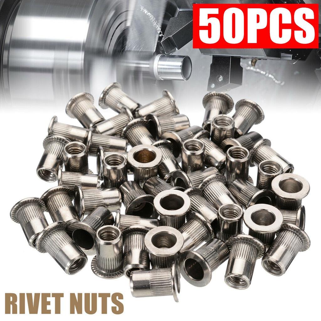 50XRivet Nuts M6-M10 Thread Stainless Steel Flat Head Rivet Nut  Insert Nutsert Pack M3/M4/M5/M6/M8/M10 For Automotive