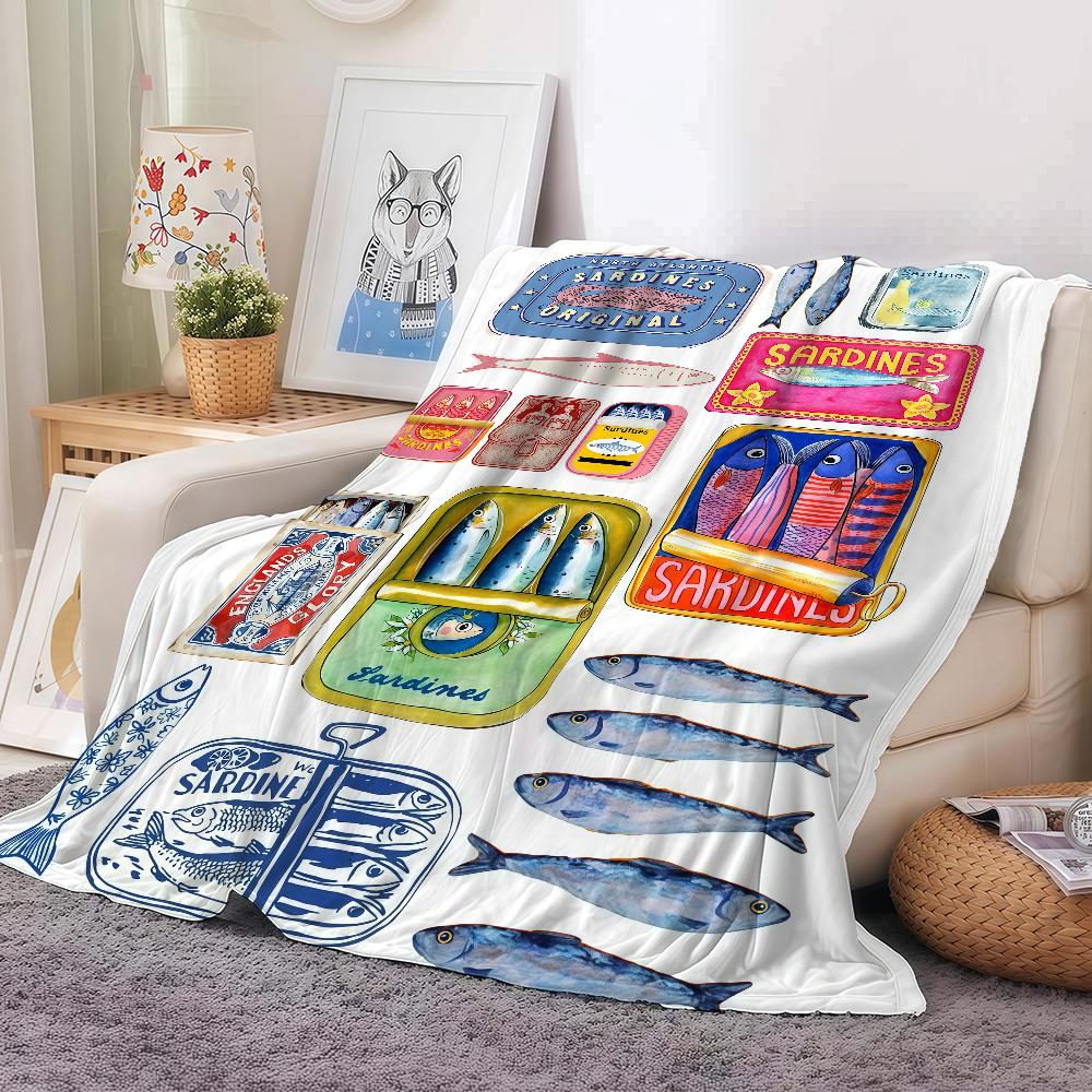 Sardines Fish Art Blanket Warm And Soft Suitable For Bedroom Living Room Sofa Bed Office Travel Camping
