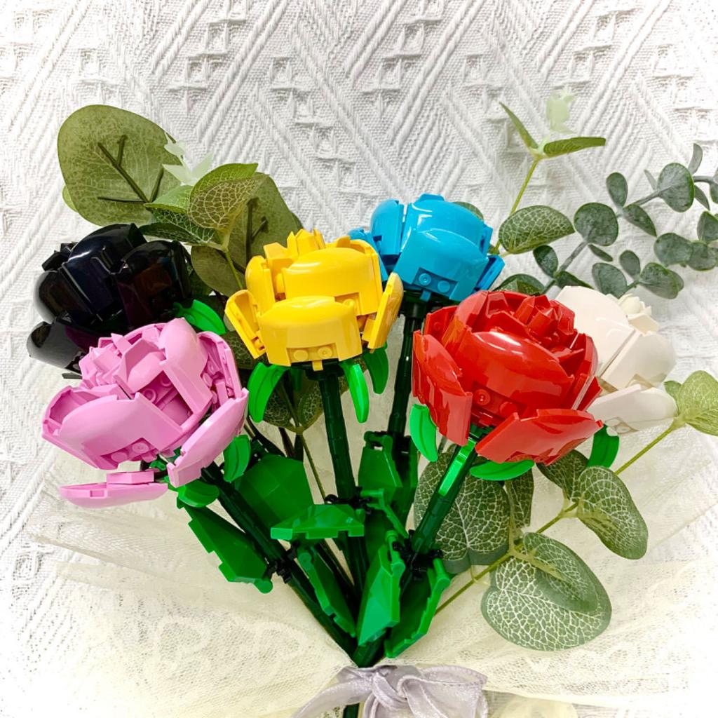 Funny Joy Eternal Artificial Roses Block Chrysanthemum Flower Home Decoration Wildflower Building Block Bouquet Girl Gift