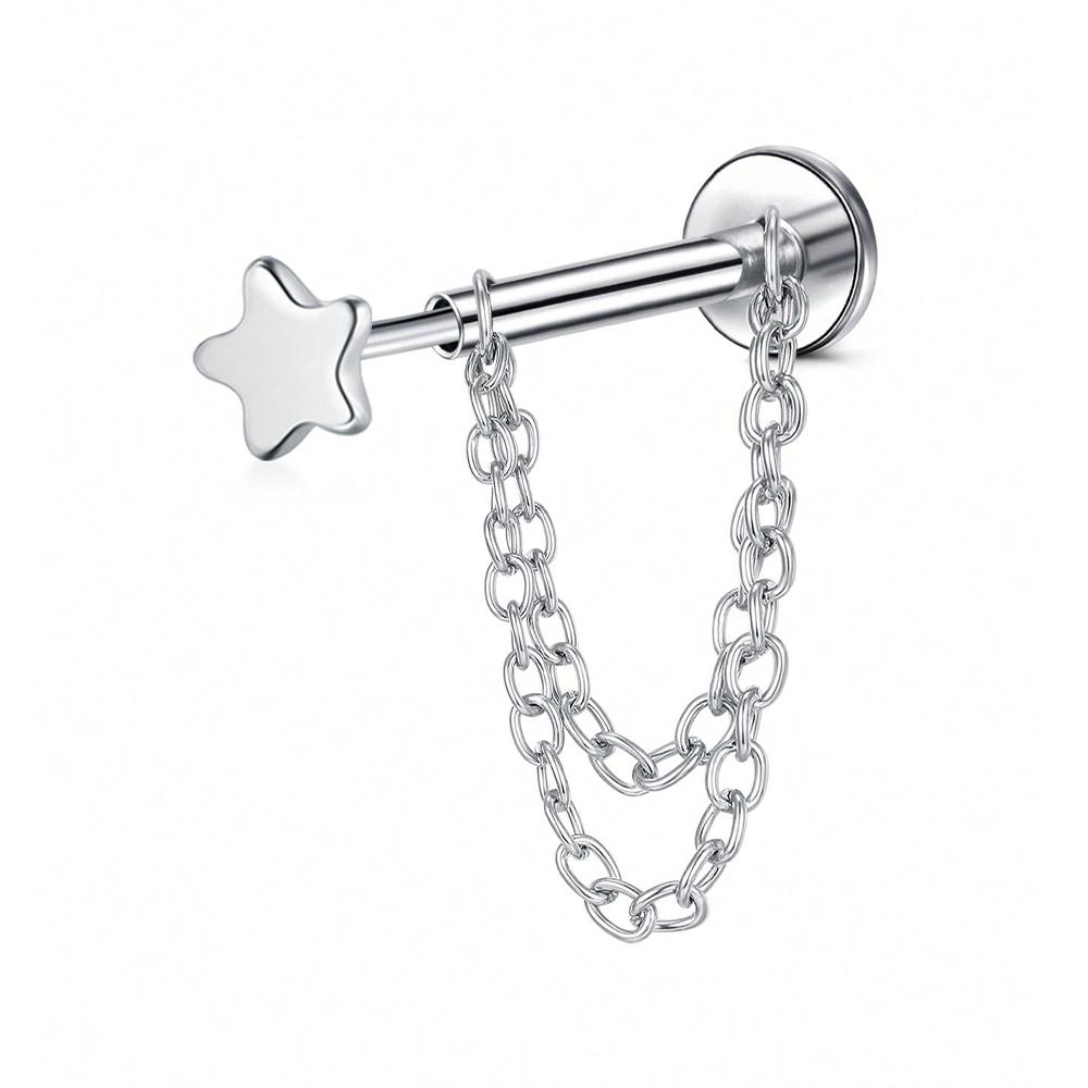 

1pc Dangle Flat Back Earrings With Chain 16G Threadless Stainless Steel Cartilage Helix Tragus Nose Piercing Jewelry 16G 1.2x6mm&Skeleton&Earrings&Ears