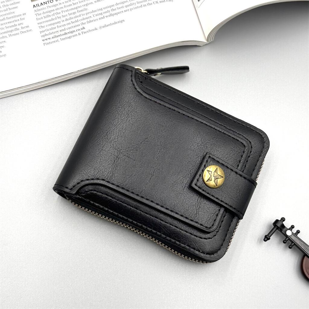 New Retro Men's High-end Short Zipper Wallet Change Storage Card Bag