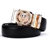 Genuine Leather Wolf Belt for Men Polychrome Rhinestone Alloy Belt Automatic Buckle Black Luxury Brand Plus Size Ceinture Homme
