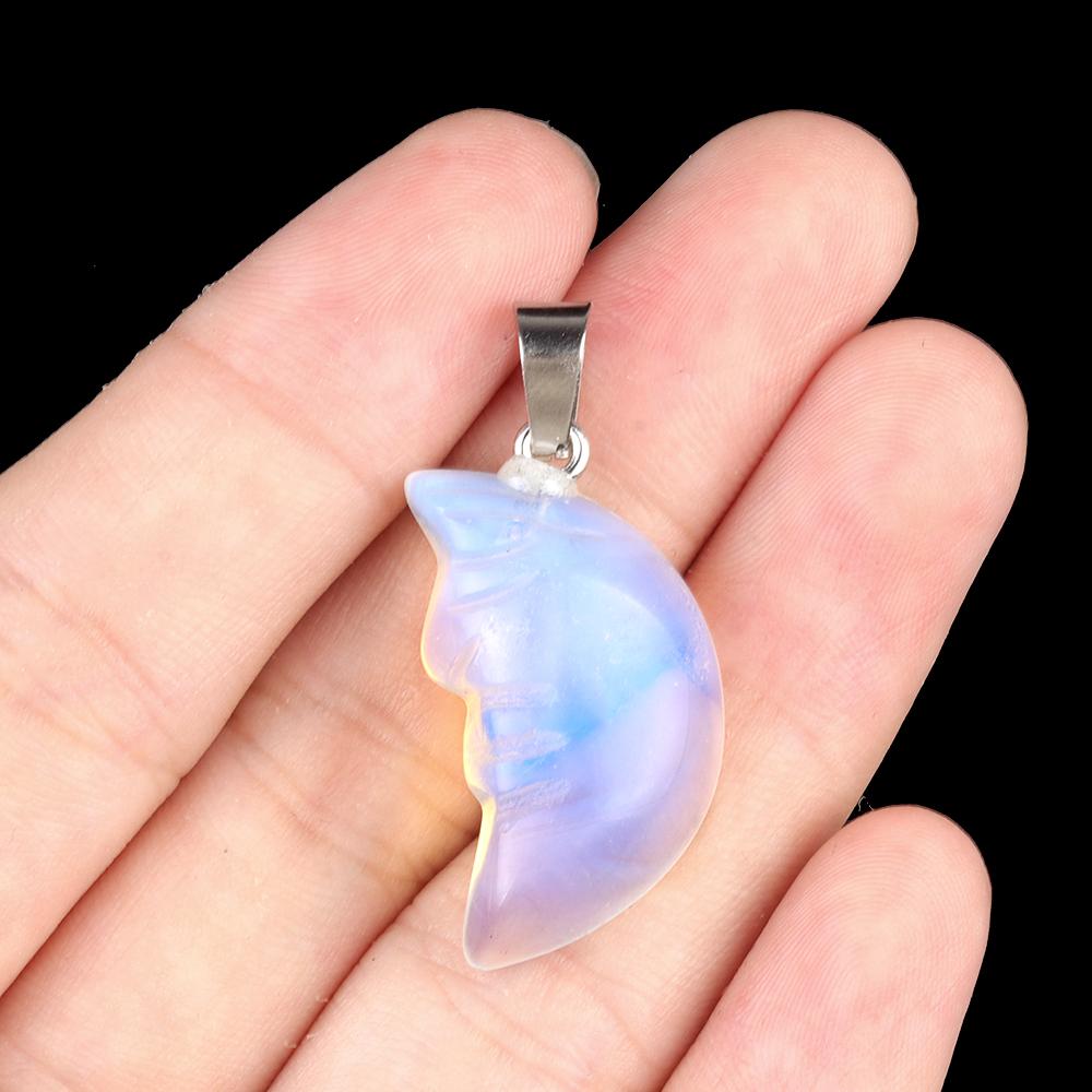 1Pc, Reiki Healing Crystal Carved Moon Face Ornament Decoration, Mini Natural Stone Quartz Gemstone Home Decor Jewelry, Halloween Gifts 26×15mm