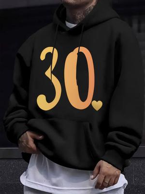 American/European Style Unisex Autumn/Winter Printed Hoodie Long-Sleeve Sweatshirt, Warm-Toned Number 30 Creative Print, Birthday Commemorative Editio