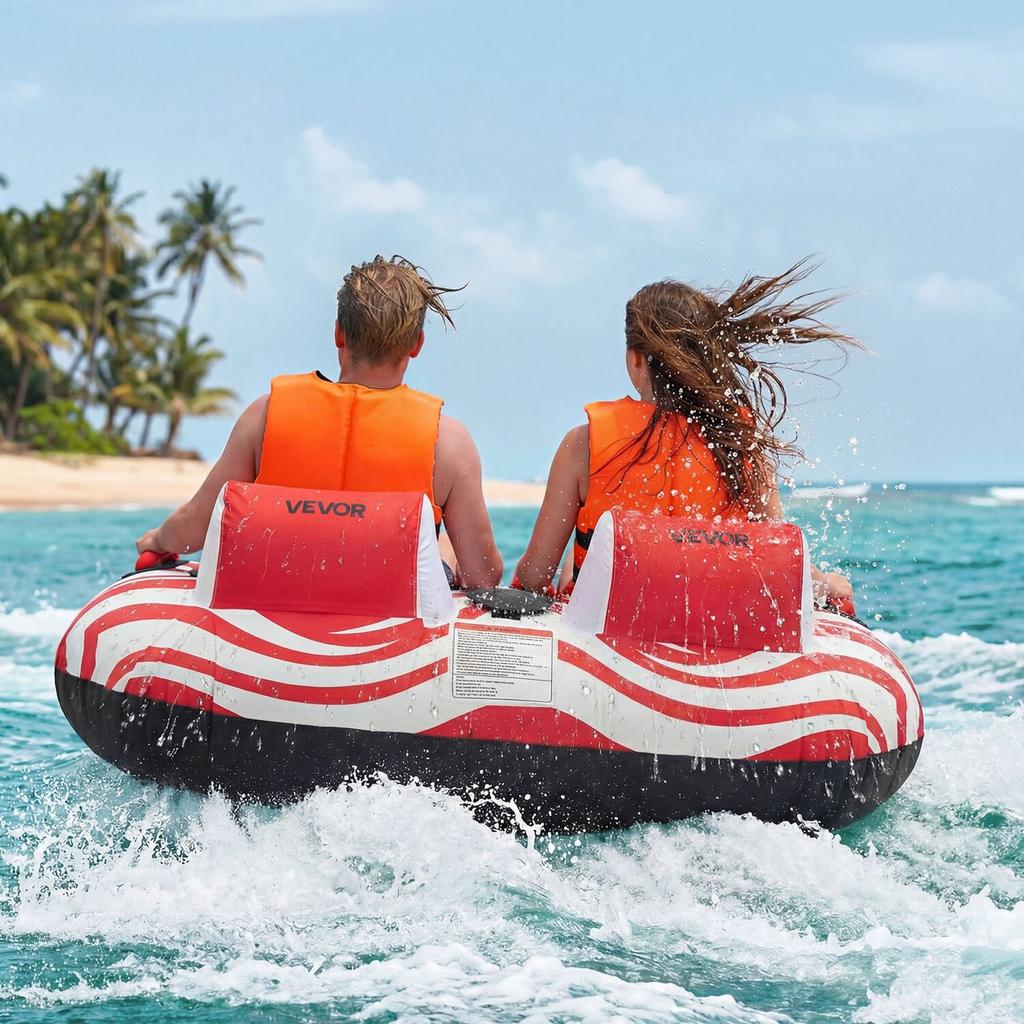 Towable Tubes for Boating, 2-Rider Inflatable Boat Tubes and Towables, 154 kg Capacity Water Sport Tubes for Boat to Pull - with 2 Cockpits, Full