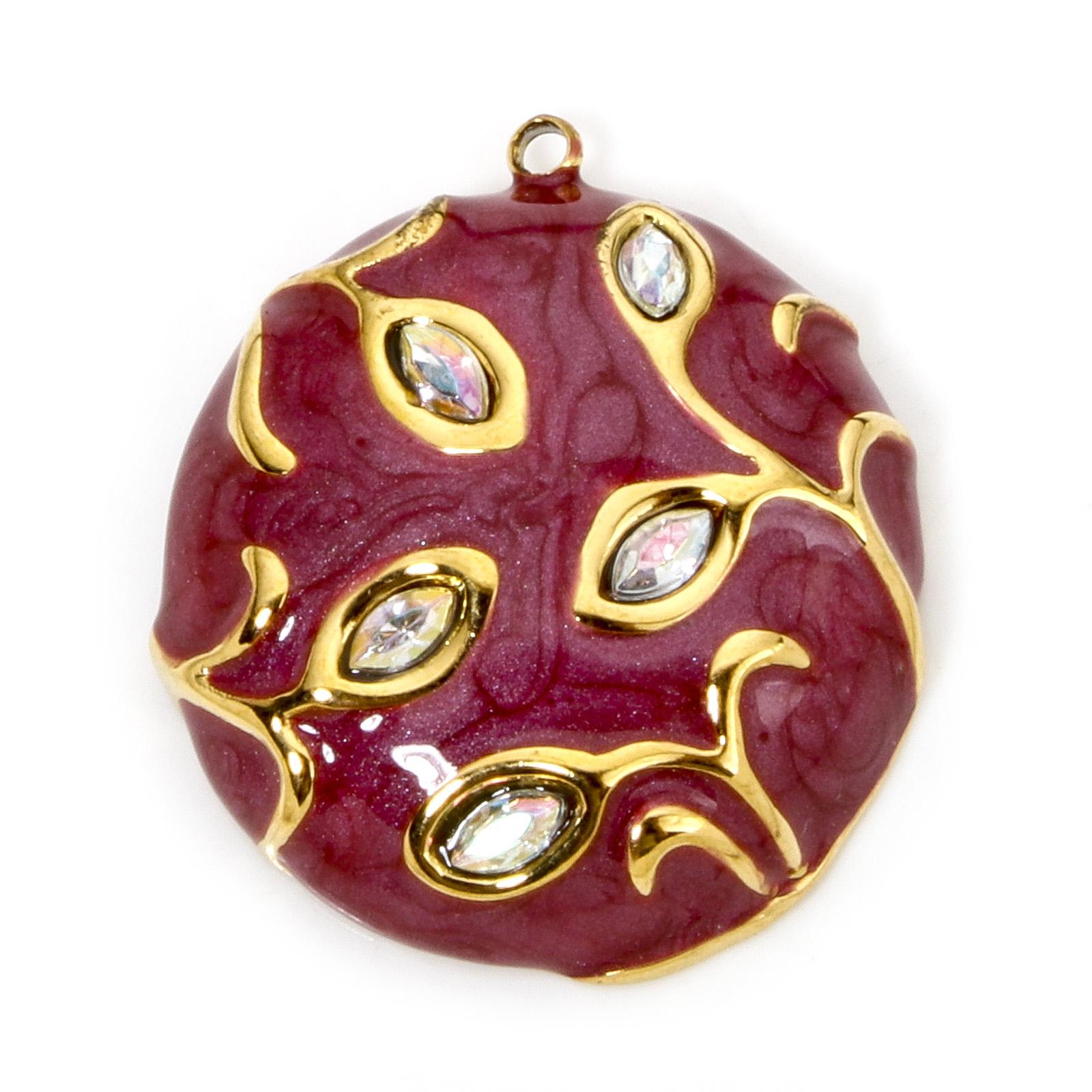 

1pc 304 Stainless Steel Charms Rhinestone Flora Round Pendants Gold Plated Enamel Pendants DIY Necklace Jewelry Findings,B940635