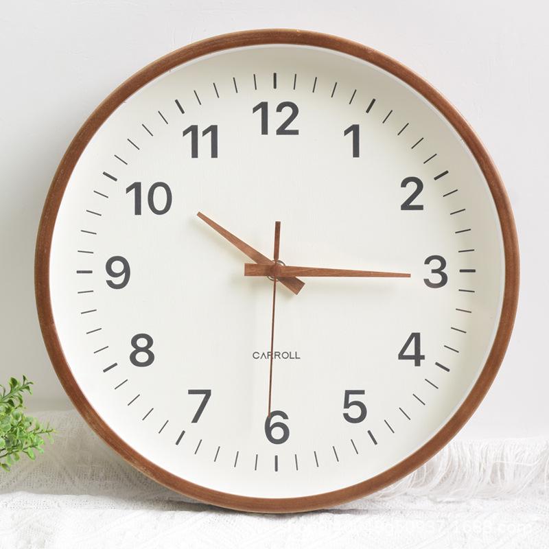 Japanese Silent Quartz Wall Clock - Modern Minimalist Solid Wood Design for Living Room