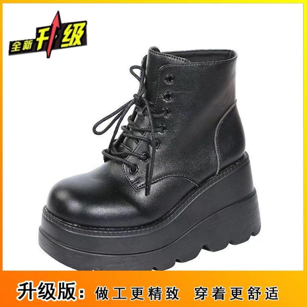 Fashion 2024 Latest Sloping Heel Height Increasing Casual Women's Shoes with Sponge Sole and British Style Short Tube Boots for Women