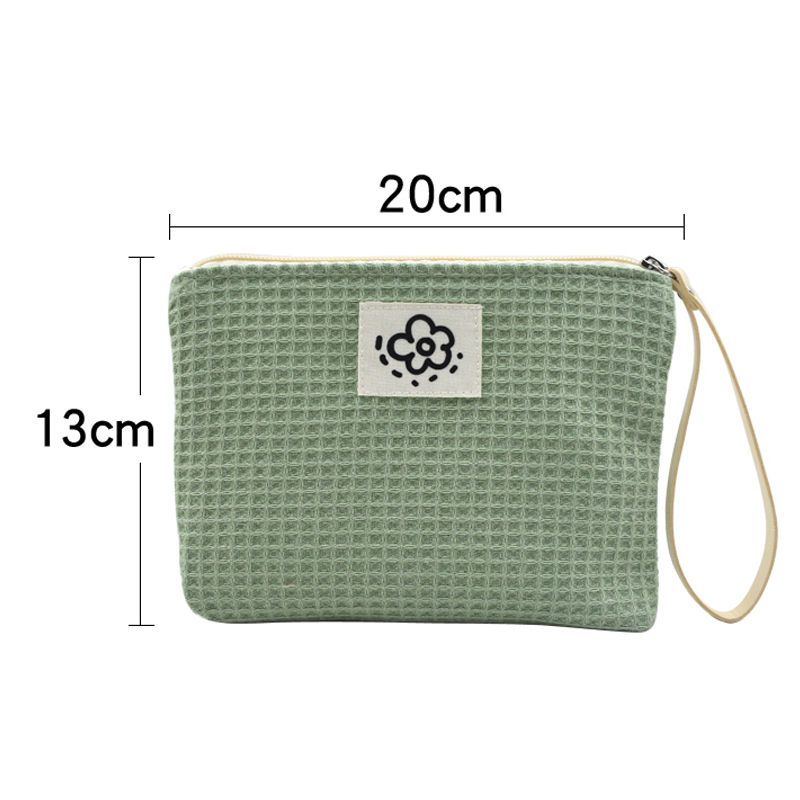 Fabric Handbag, Cute Zipper Small Bag for Girls, Waffle Style Handbag, Makeup Bag, Clutch Bag, Coin Purse