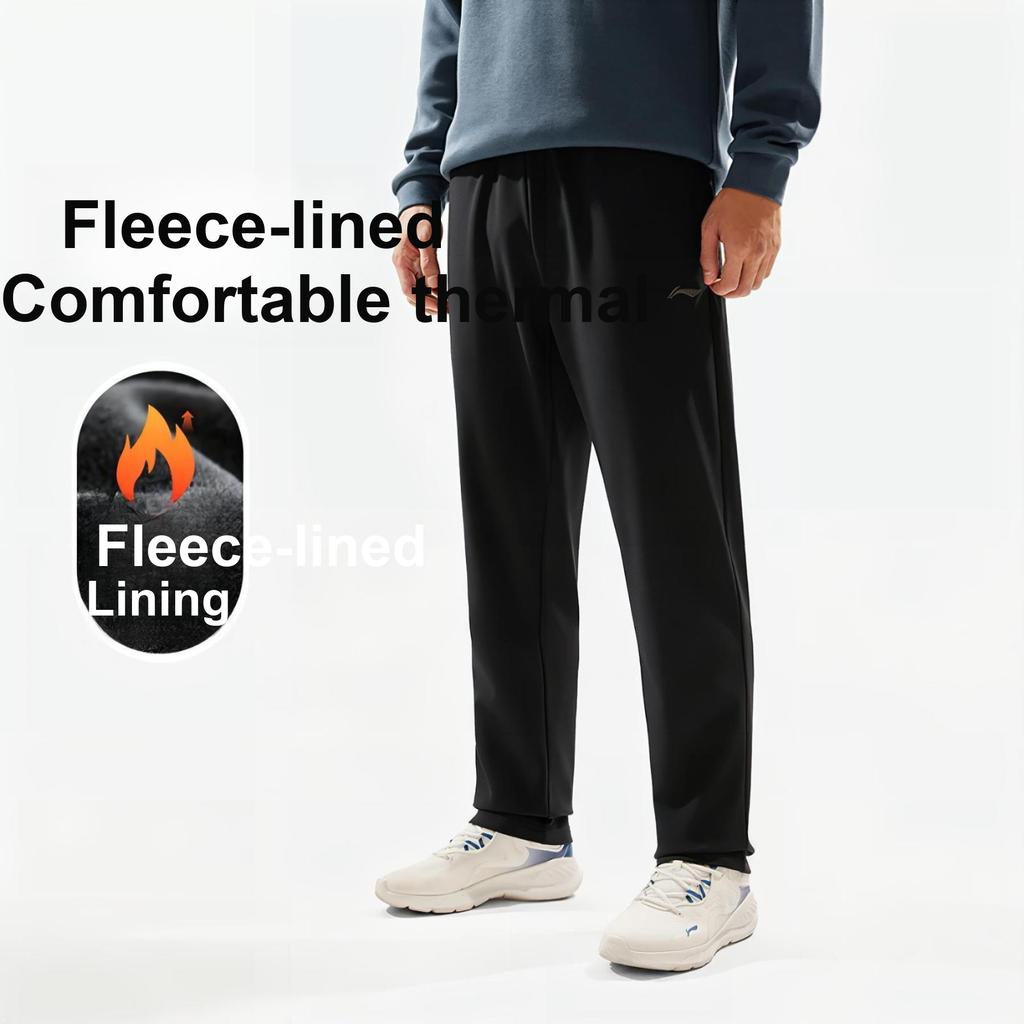 Li Ning Fitness Series Solid Color Mid Waist Comfortable Breathable Versatile Straight Leg Sports Pants Men bottoms Graphite-Gray AYKU525-2