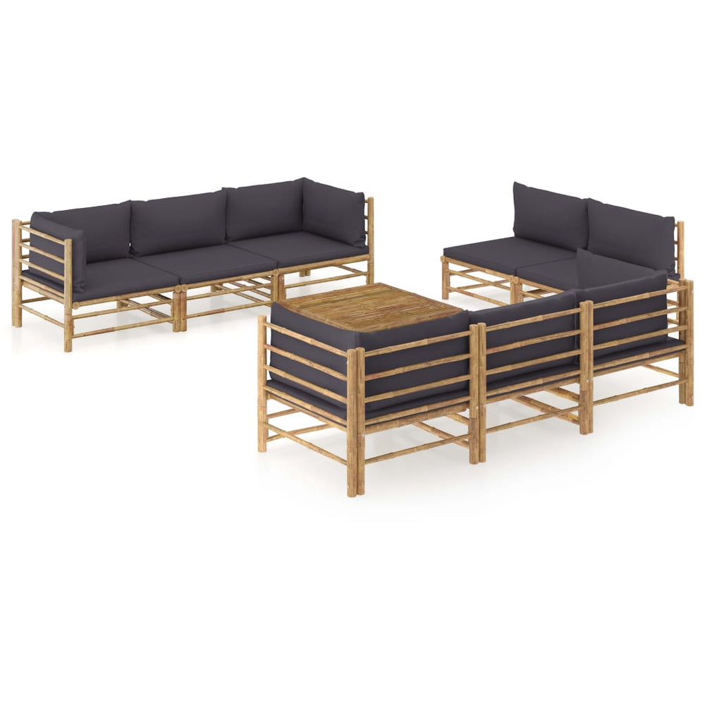 Salon de jardin 9 pcs avec coussins  foncé bambou