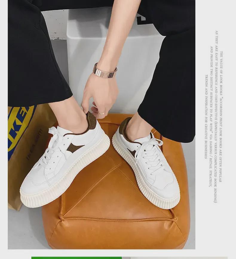 2025 Ulzzang White Sneakers: Thick-Soled, Casual Hong Kong & Harajuku Style Sports Shoes for Men