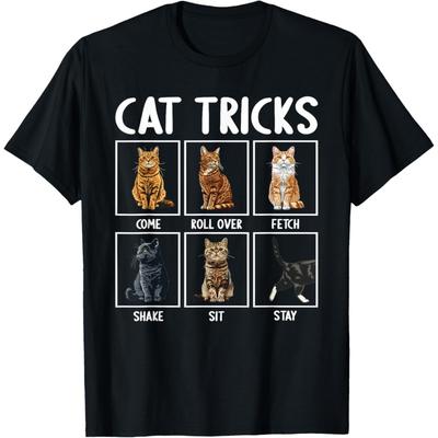 Cats Funny Cat Tricks T-Shirt, Small, Black