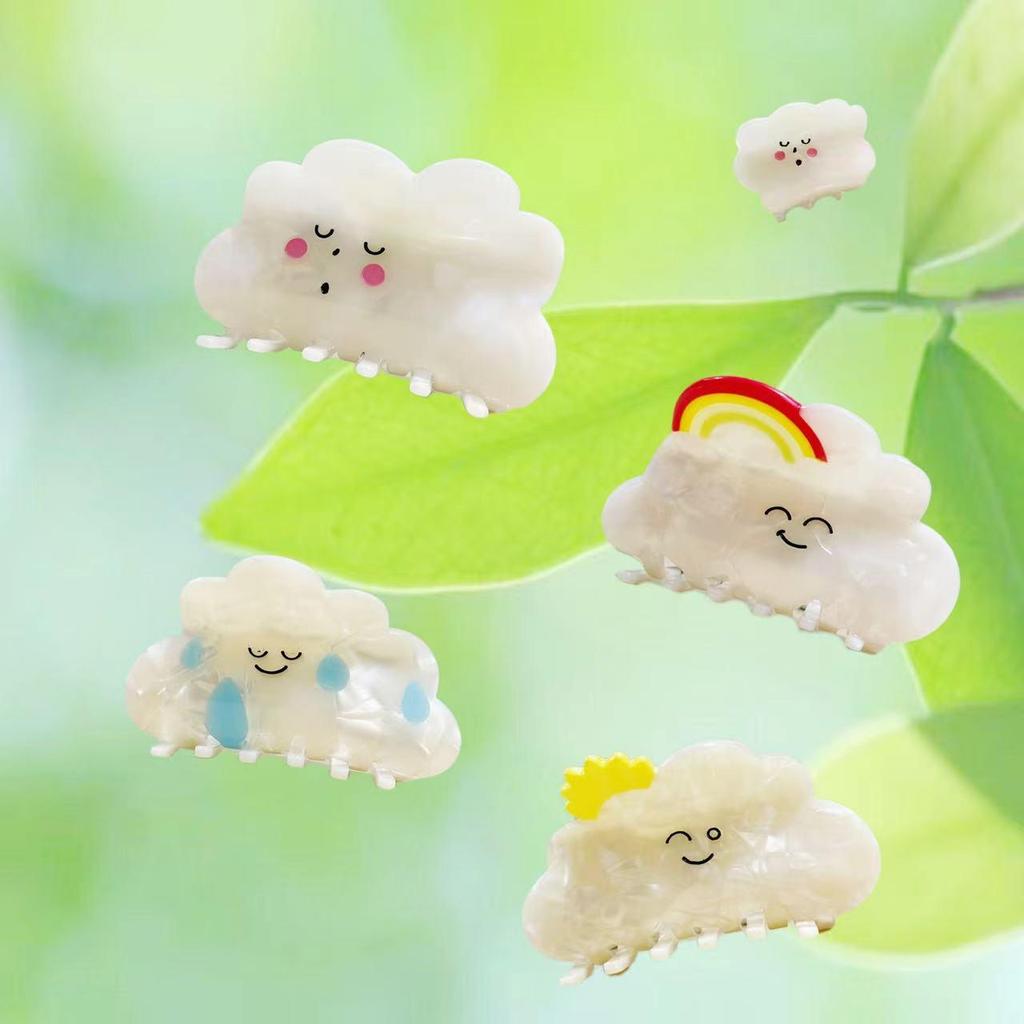 New Milk-tea Cloud & Raindrop Hair Clip: Cute Cartoon White Claw, Acetate Shark Hair Accessory