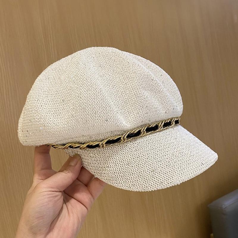 Korean Fashion Sequins Octagonal Hat Women Summer Hollow Breathable New Peaked Cap Face Slimming Visor Hat