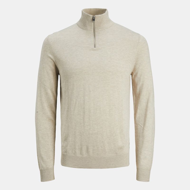 Men's JACK & JONES Soft Crocheted Cotton Zip-up High Neck Pull