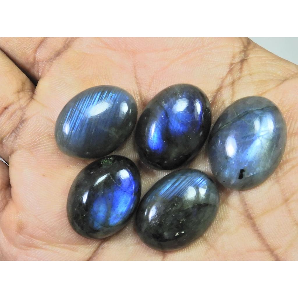 15X20MM Natural Labradorite Blue Fire Oval Cabochon Loose Gemstone 05Pcs Lot C-1063
