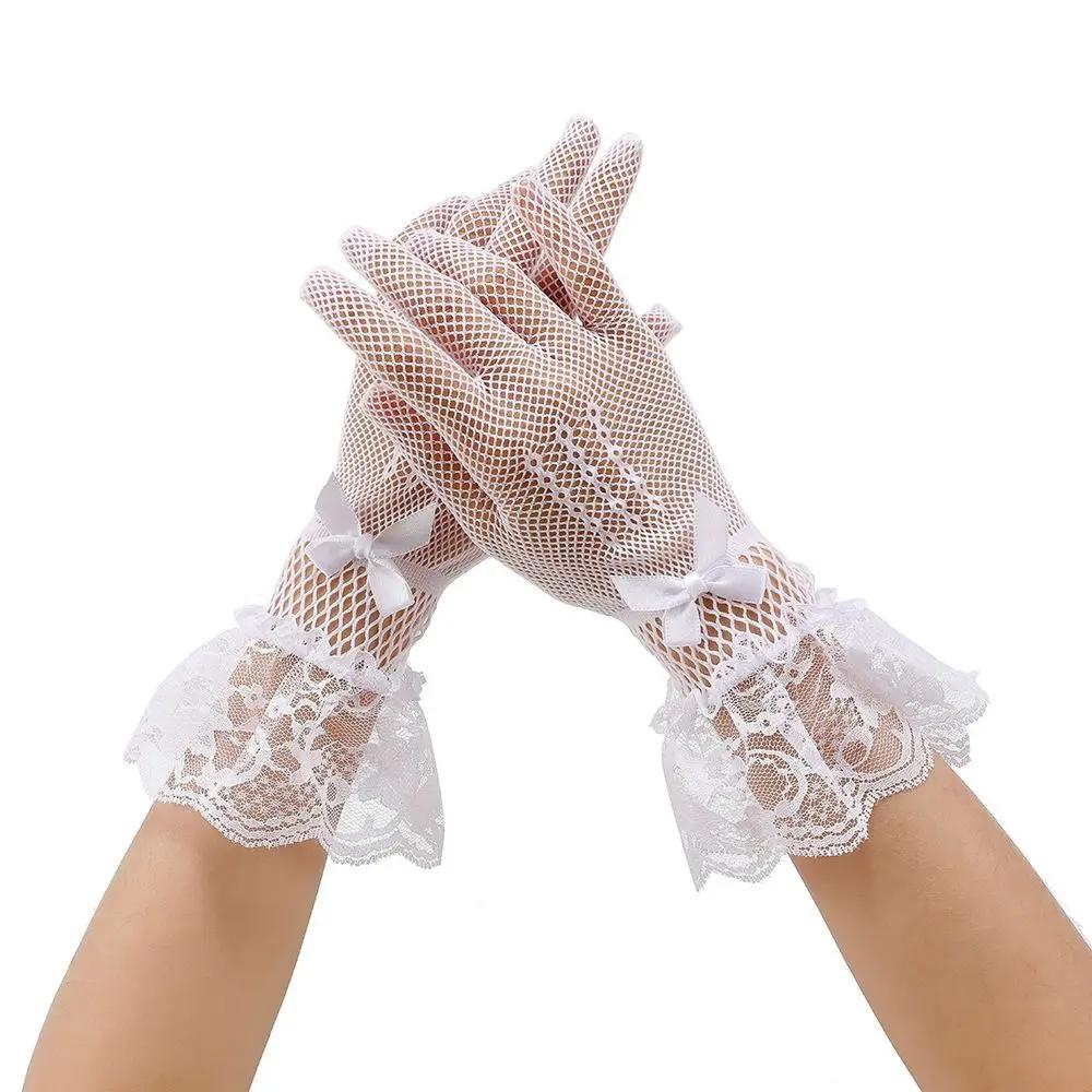 

Mesh Fishnet Gloves New Lace Stretchy Stage Performance Gloves Breathable Bow Design Bride Gloves Ladies winter gloves