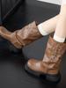 Thick-soled Retro Pants Long Tube Knight Boots Women's Shoes 2025 New Autumn and Winter Brown Pile Boots Medium Tube Long Boots
