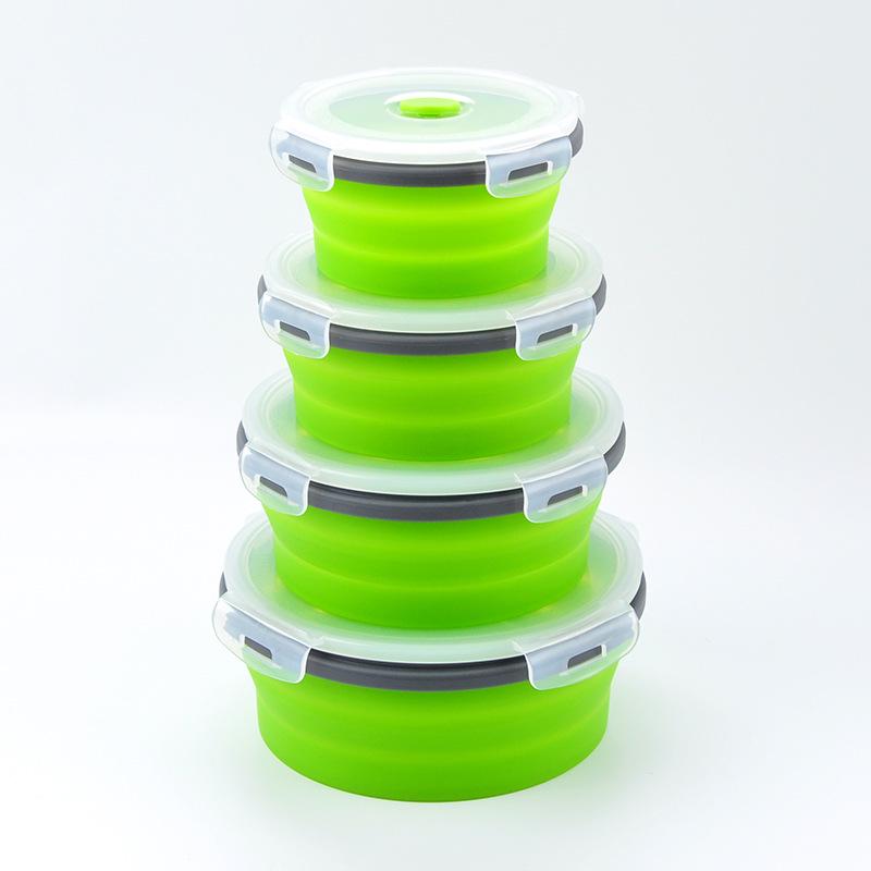 Foldable Silicone Lunch Box Set - Microwave Safe, Portable Fresh-Keeping Bento Bowls 350ML Round