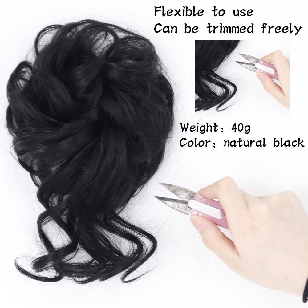 MISSQUEEN Synthetic Hair Bun Chignon Messy Curly Hair Band Elastic Scrunchy False Hair Pieces for Women Hairpins Black Brown