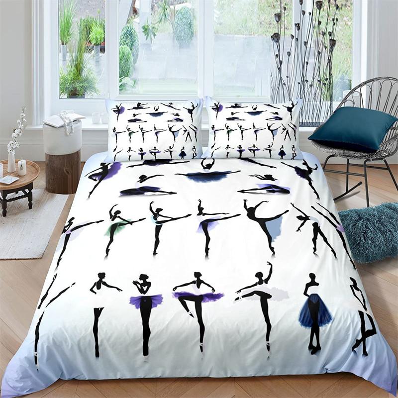Ballet Princess Dancer Duvet Cover 3D Sparkling Glittering Star Bedding Set Cartoon Animal Swan Quilt Cover For Child Boys Teens