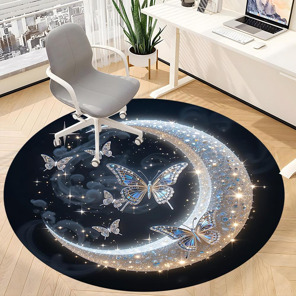 1pc Moonlit ButterfliesChair Carpet for Office, Indoor Non-Slip Washable Polyester Fiber Carpet, Mat For Office, Machine Washable