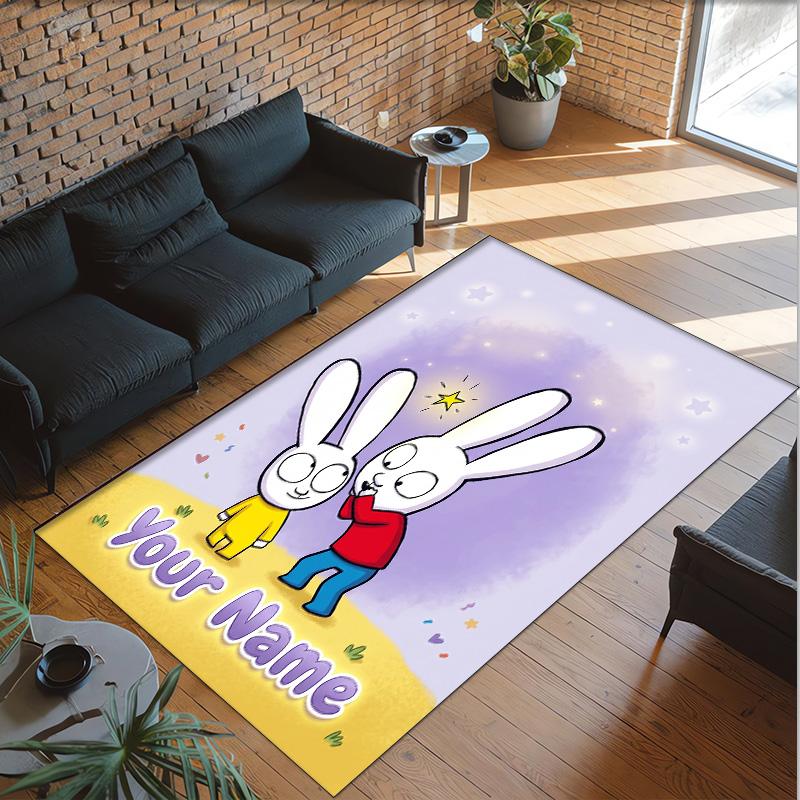 Tappeto in Cristallo di Velluto Personalizzato con Testo Nome, Tappeto Antiscivolo Simon Super Coniglio per Decorazione Domestica