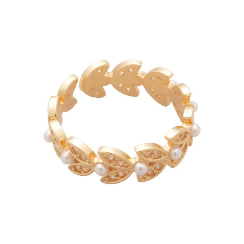 Light Luxury Zircon Wheat Shaped Opening Rings for Women Men New Trendy Imitation Pearls Finger Rings Birthday Jewelry Gifts