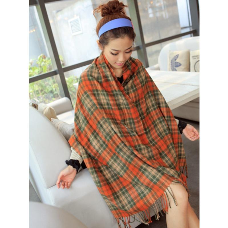 Autumn and winter dual-purpose women's imitation cashmere tassel super long thickened warm color plaid scarf shawl