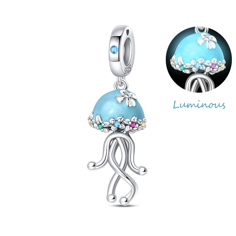 Copper Jellyfish Dolphin Turtle Starfish Shell Luminous Ocean Series Charms Beads Fit 3Mm Original Bracelets Diy Jewelry