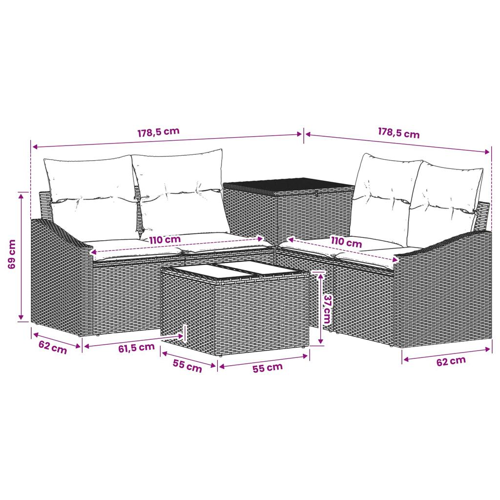 Sofa Set 6 Pieces Beige and Light Gray Poly Rattan and Steel