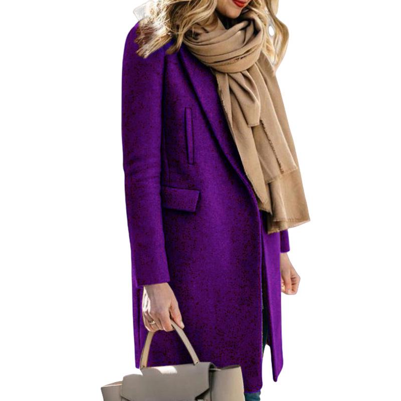 2024 Autumn/Winter Women's Long Wool Coat with Hidden Buttons - European/American Style