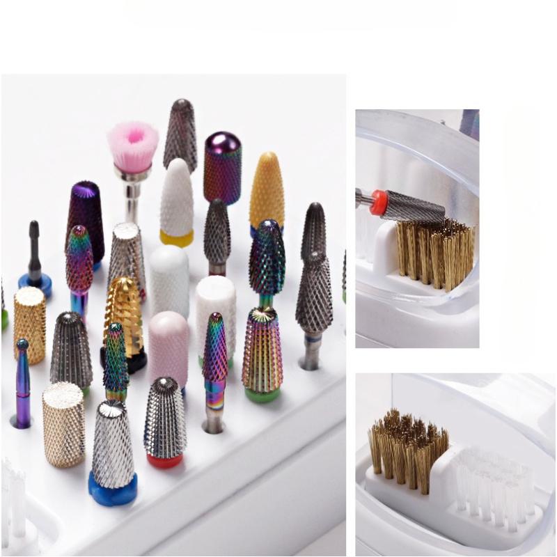 Nail Drill Bits Organizer with Cleaning Brush - 30 Holes Nail Art Drill Storage Box,All-in-One Design for Manicure&Pedicure Tool