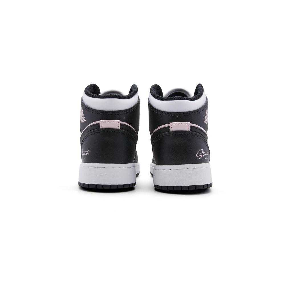 Jordan Air Jordan 1 Mid Leather Cushioning Slip Resistant High top Vintage Basketball Shoes Women's Black Pink DQ8423-103(Team44-)