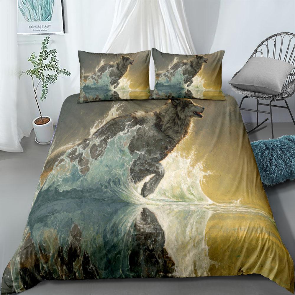 A Wolf in the Night Duvet Cover Set UK Single Double Queen US Twin Full King Size pkm Bed Linen Set